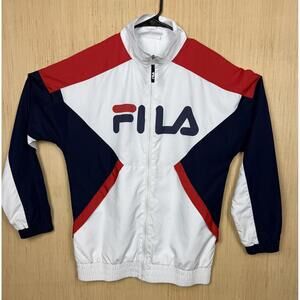 FILA VTG Jacket Mens Sm White Navy Red Full Zip Colorblock Logo Track Athletic